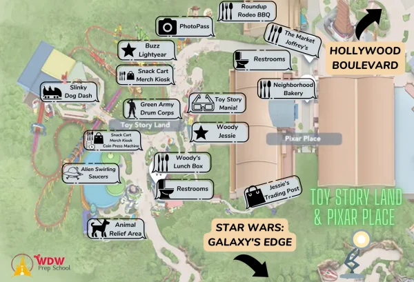 map of toy story land an pixar place at hollywood studios