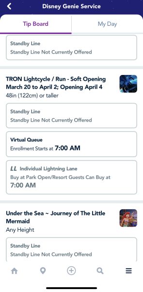 tron virtual queue and individual lightning lane information