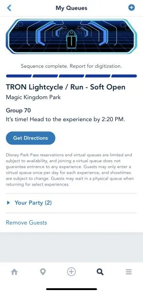 tron virtual queue notification that it's time to ride