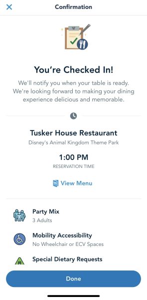 tusker house mobile check in via my disney experience app