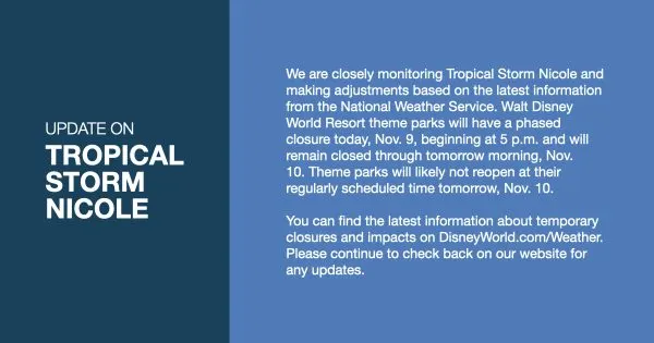 tropical storm nicole disney world closing statement