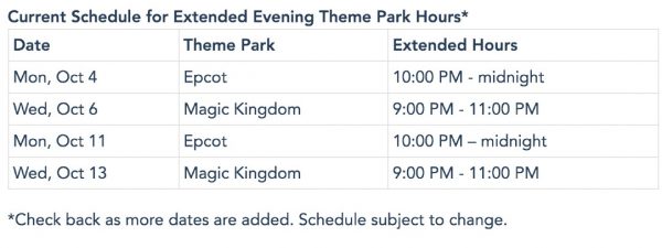 extended evening theme park hours - disney world