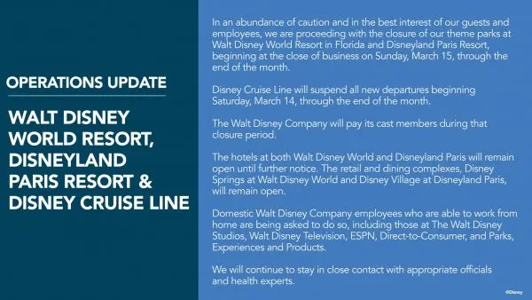 Walt Disney World coronavirus closing statement