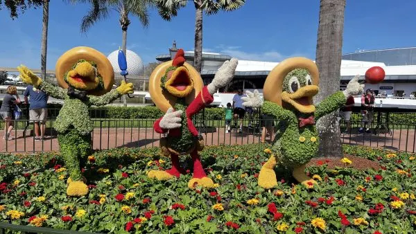 three caballeros topiary at epcot flower and garden festival