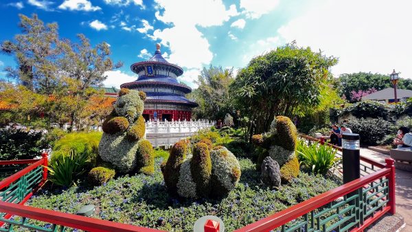 panda topiaries in china pavilion at epcot flower and garden festival