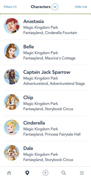 characters at magic kingdom - my disney experience app