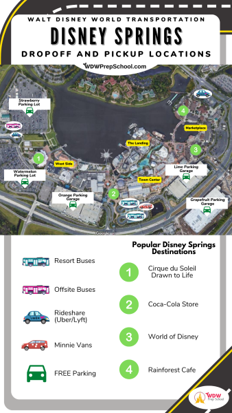 Disney springs transportation map rideshare bus parking lots