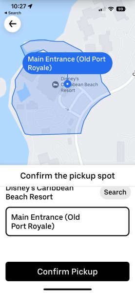 uber screenshot of pickup locations