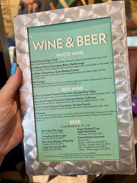 wine and beer menu at hollywood and vine at hollywood studios