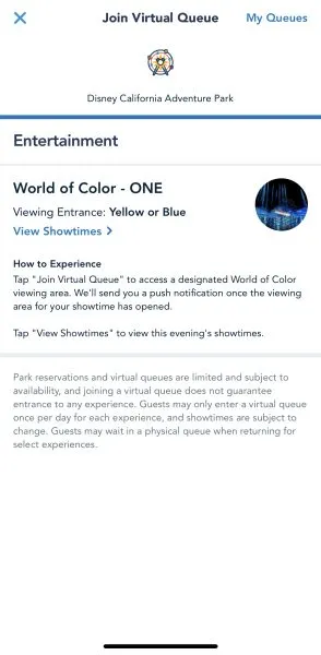 world of color virtual queue at disney california adventure