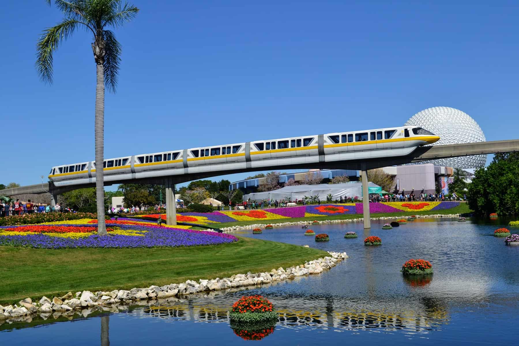 epcot monorail and spaceship earth