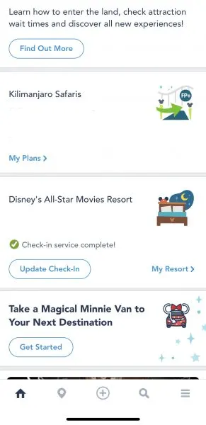 My Disney Experience main page